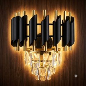 07FBD093-F8EF-48F0-A76A-FEA70089D8D5 Royal Black & Gold Crystal Pipe Wall Light