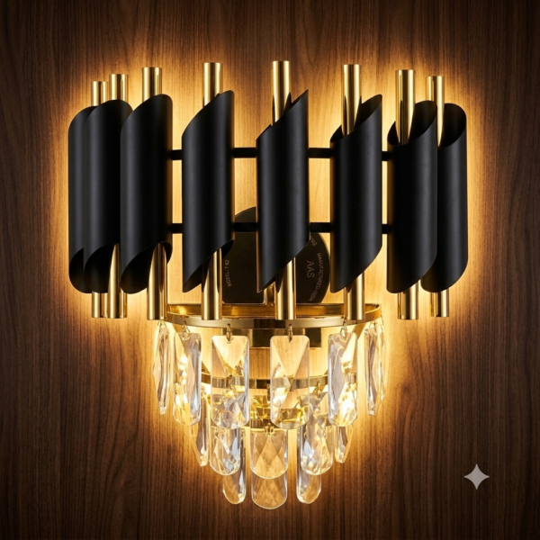 07FBD093-F8EF-48F0-A76A-FEA70089D8D5 Royal Black & Gold Crystal Pipe Wall Light