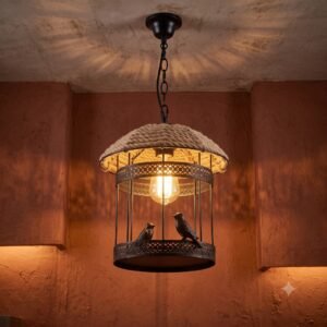 Dartix Vintage Birdcage Hanging Light with Natural Jute Rope (E27 Holder)