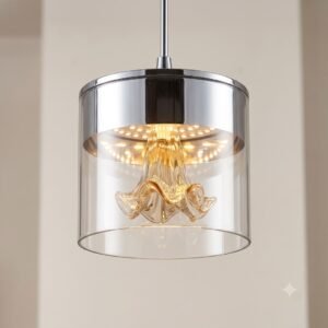 1pcs glss hanging Modern Chrome & Amber Floral Glass Hanging Lamp