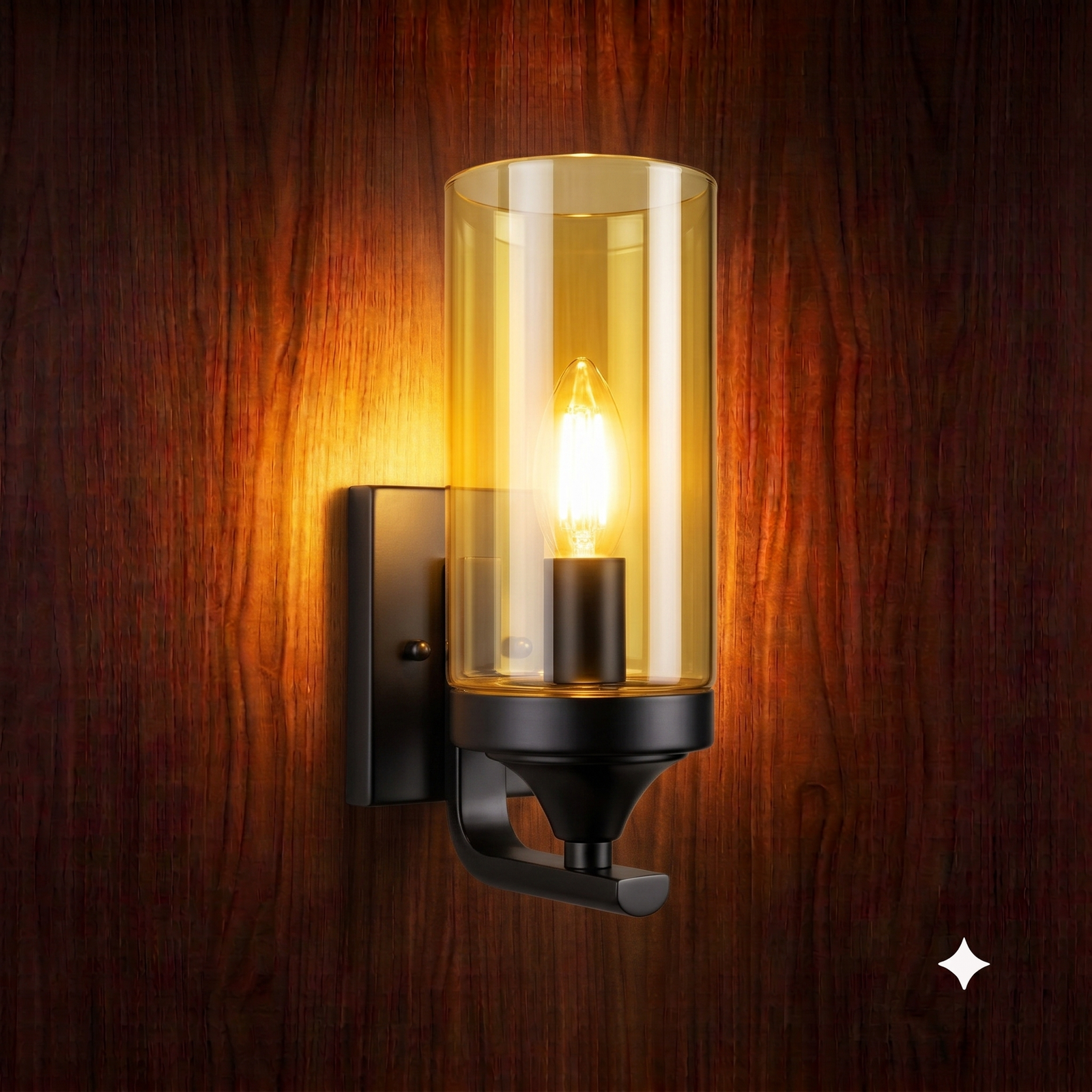 2916F823-695E-4AB5-9C07-997F8837BF43 Industrial Amber Glass Cylinder Wall Light