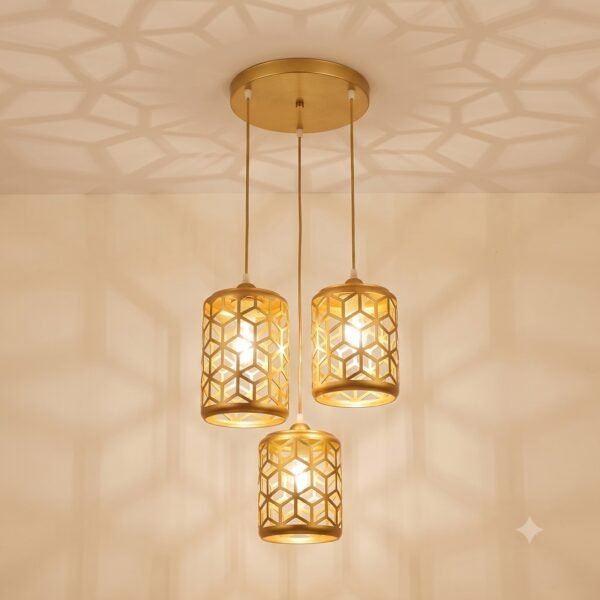 497423B5-A29C-4F1F-97AC-FD9FE63316F3 Modern Brass Cylinder Lattice 3-in-1 Hanging Lamp