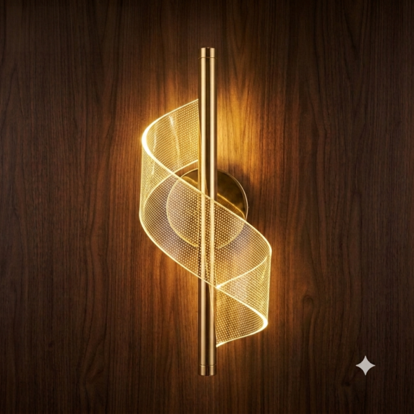 8A335B35-72EB-4A1E-848B-8EC3F85BD0E6 Luxury Gold Acrylic Wave LED Wall Light