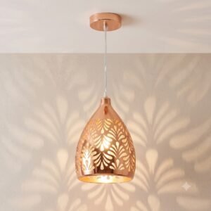 Modern Copper Botanical Laser-Cut Hanging Light with E27 Base