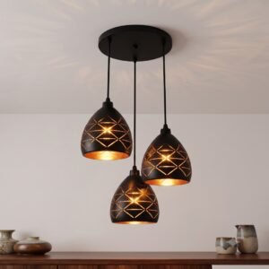 Modern Black Metal Geometric Cutout 3-in-1 Hanging Light