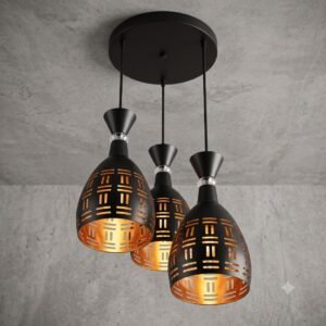 Modern Black & Gold 3-Light Cluster Pendant Chandelier (E27 Base)