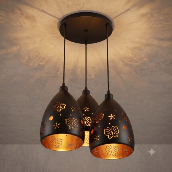 DF535698-6B97-4C45-A33F-7F020F506D35 Modern Black Metal Butterfly Cutout 3-in-1 Hanging Light