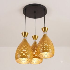 Modern Satin Gold Fish-Scale Laser-Cut 3-in-1 Hanging Lamp