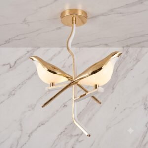 Avis Duo Modern Gold Bird LED Semi-Flush Mount Chandelier