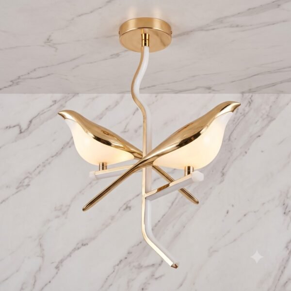 EFBB66E0-74F0-4D5C-AE59-6D9C300872D6 Avis Duo Modern Gold Bird LED Semi-Flush Mount Chandelier