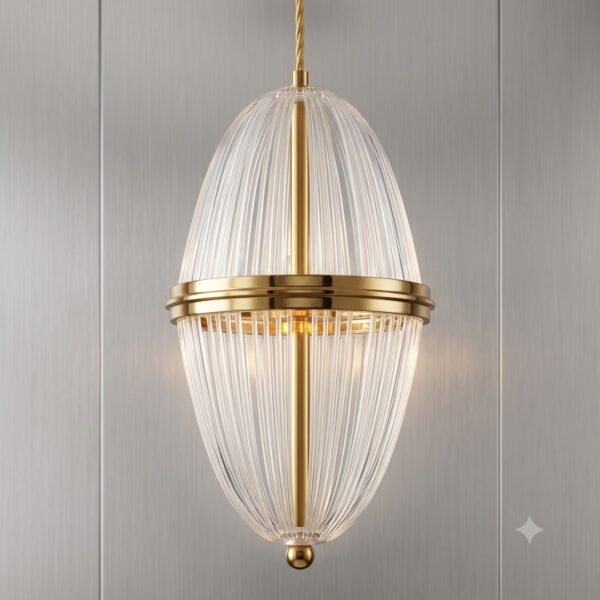 Hanging Lights Celestial Oval Ribbed Glass Pendant Light