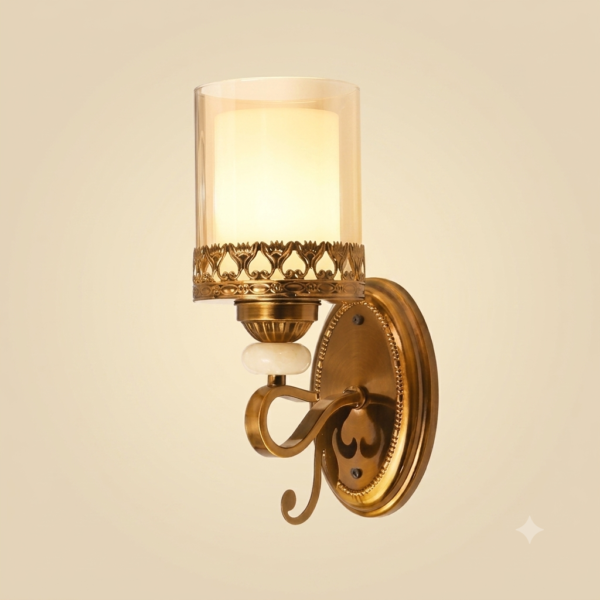 Antique Brass Wall Lamp with Double Glass Shade & E27 Holder