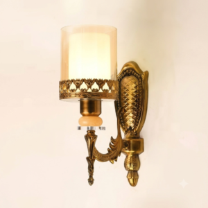 Royal Antique Brass & Amber Glass Wall Sconce