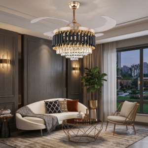 Empire 3-in-1 LED Black-Gold Crystal Chandelier Fan