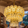 Floral Glass Crown Tiered Crystal Chandelier