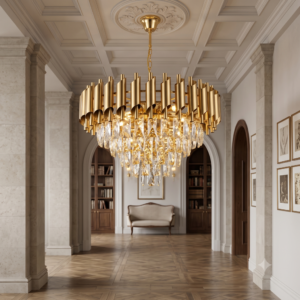 Luxury Brushed Gold Spiral Ribbon Crystal Chandelier 600MM