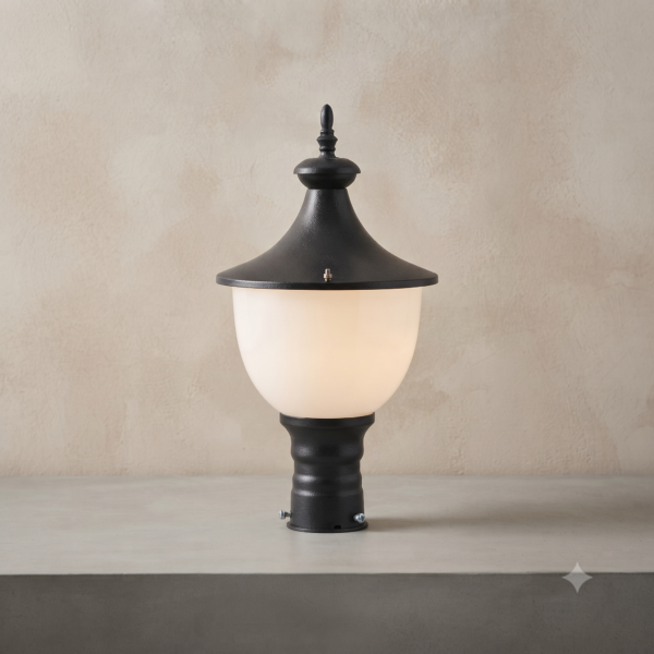 Classic Vintage Globe Pillar Light (Matte Black Finish)