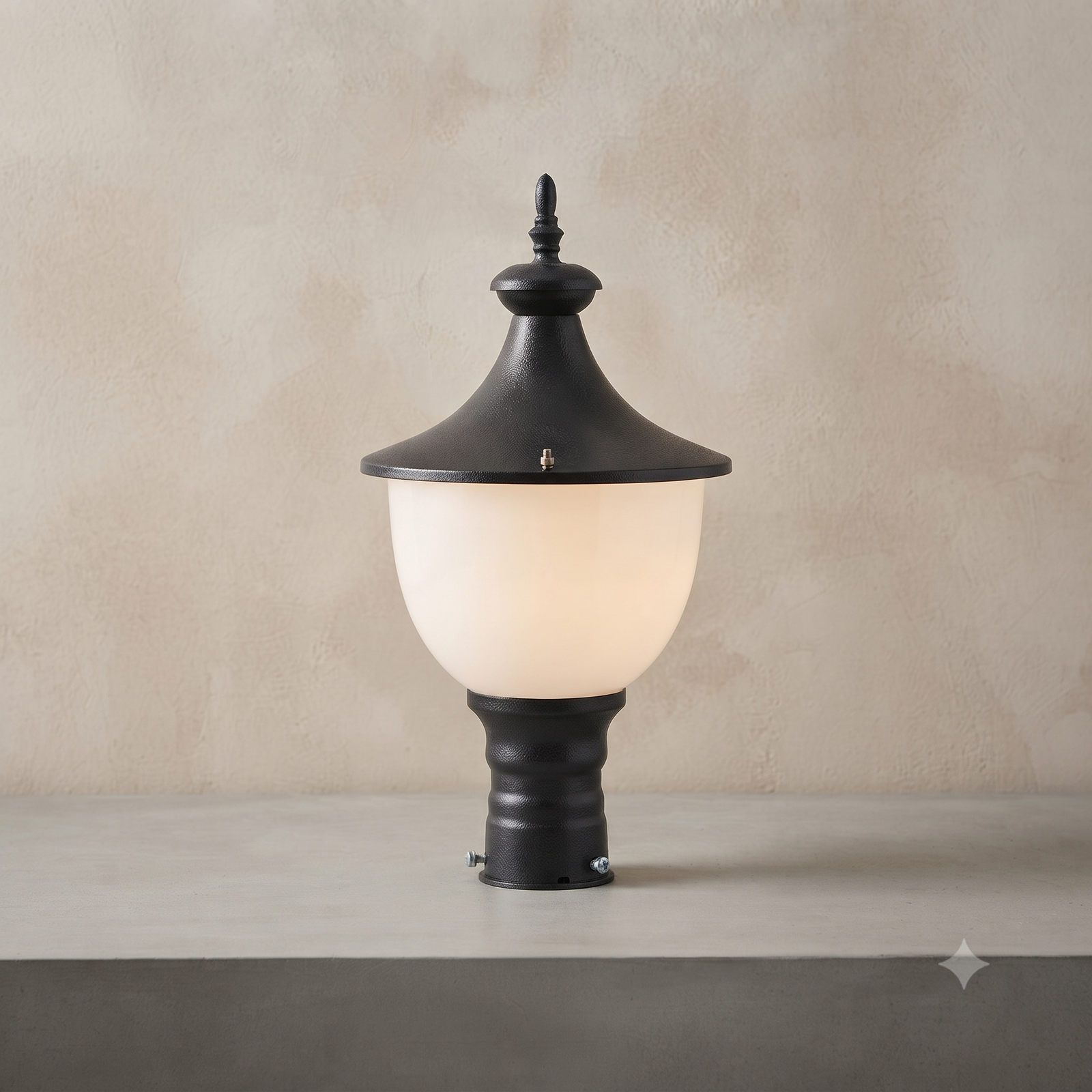 Classic Vintage Globe Pillar Light (Matte Black Finish)